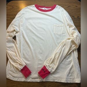 Elwood Cream Long Sleeve Shirt with Red Accents, Size M
